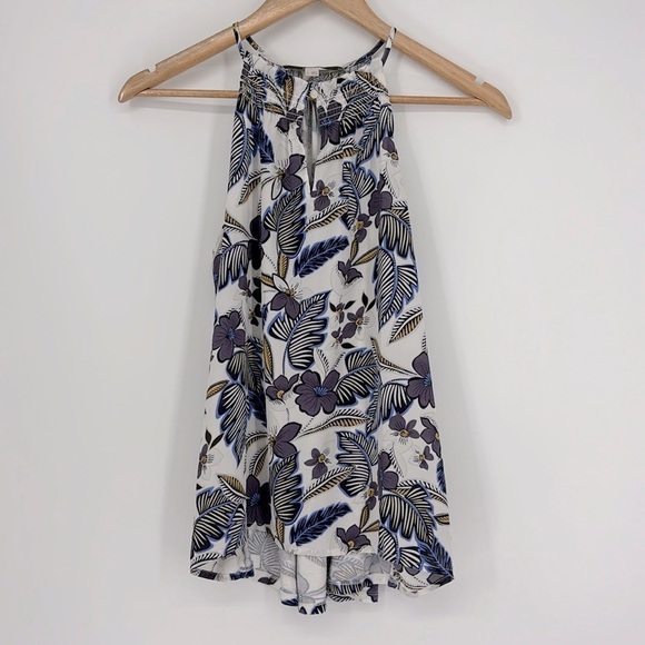 Loft Mixed Media Tropical Floral Halter Top Women’s Size Small in Purple & White - Picture 1 of 7